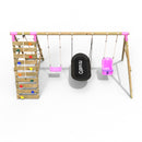 Rebo Wooden Swing Set with Up and Over Climbing Wall - Skye Pink