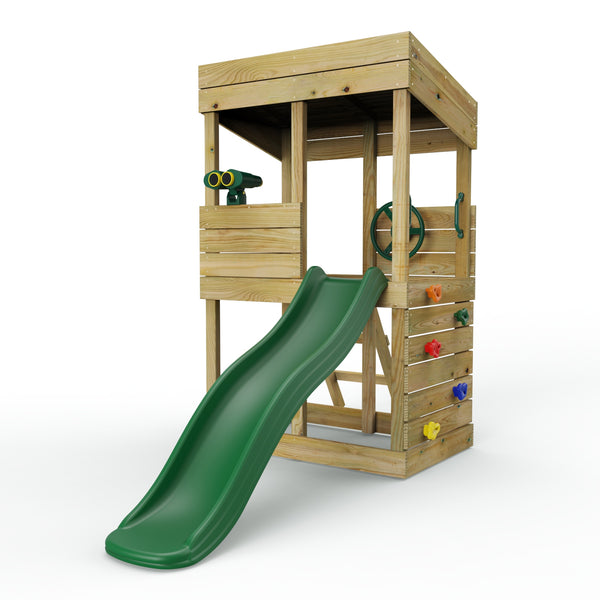 Rebo Wooden Lookout Tower Playhouse with 6ft Slide - Lookout with Adventure Pack