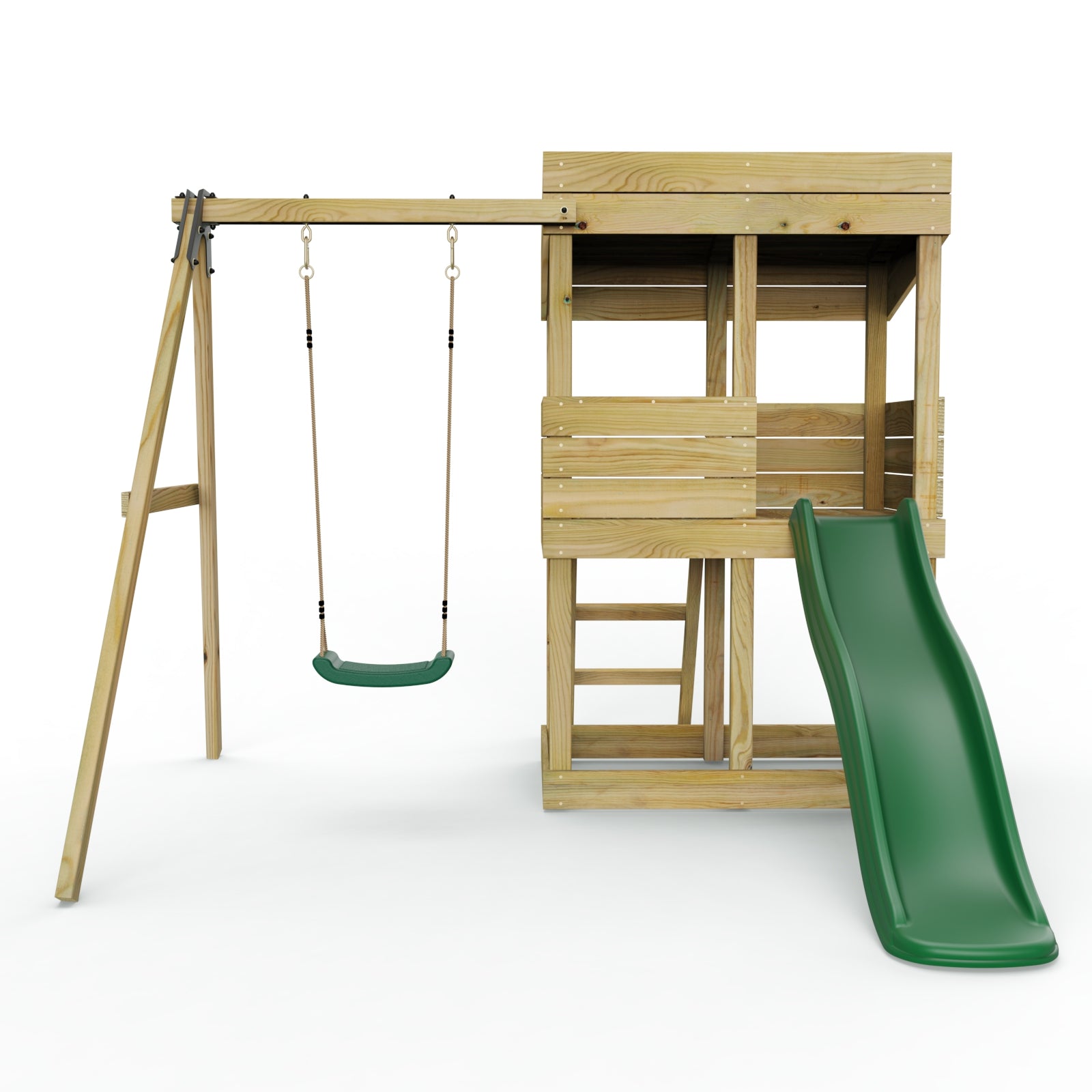 Rebo Wooden Lookout Tower Playhouse with 6ft Slide & Swing - Arches