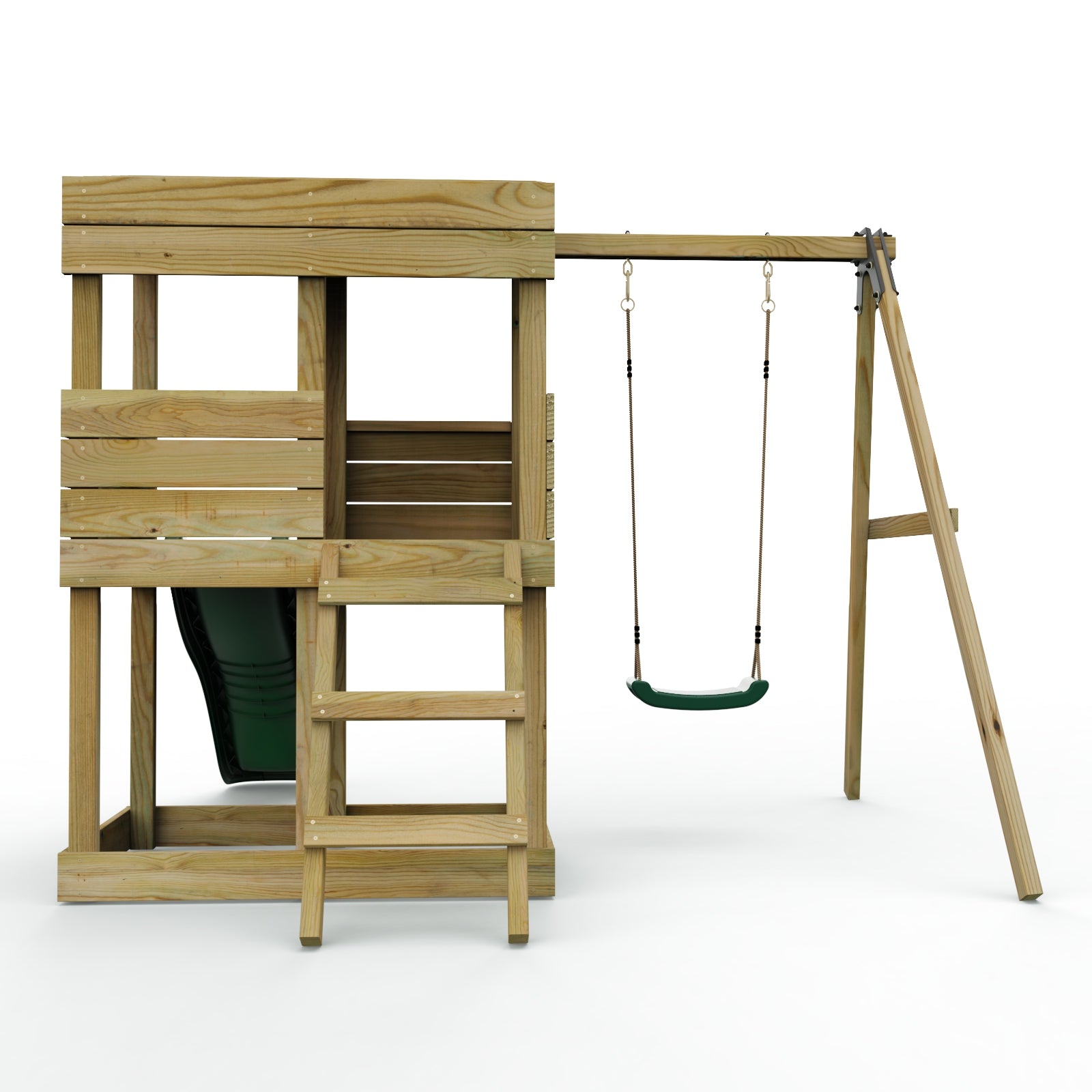 Rebo Wooden Lookout Tower Playhouse with 6ft Slide & Swing - Arches