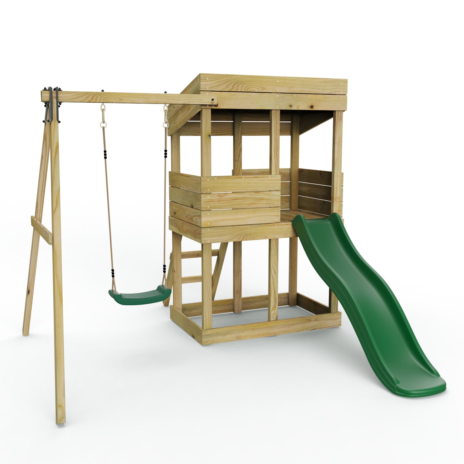 Rebo Wooden Lookout Tower Playhouse with 6ft Slide & Swing - Arches