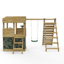 Rebo Lookout Tower Playhouse with Single Swing and Climbing Wall plus Slide - Ascent Camouflage