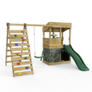 Rebo Lookout Tower Playhouse with Single Swing and Climbing Wall plus Slide - Ascent Camouflage