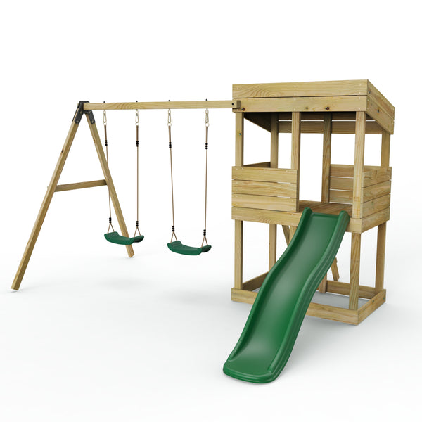 Rebo Wooden Lookout Tower Playhouse with 6ft Slide & Swing - Bryce