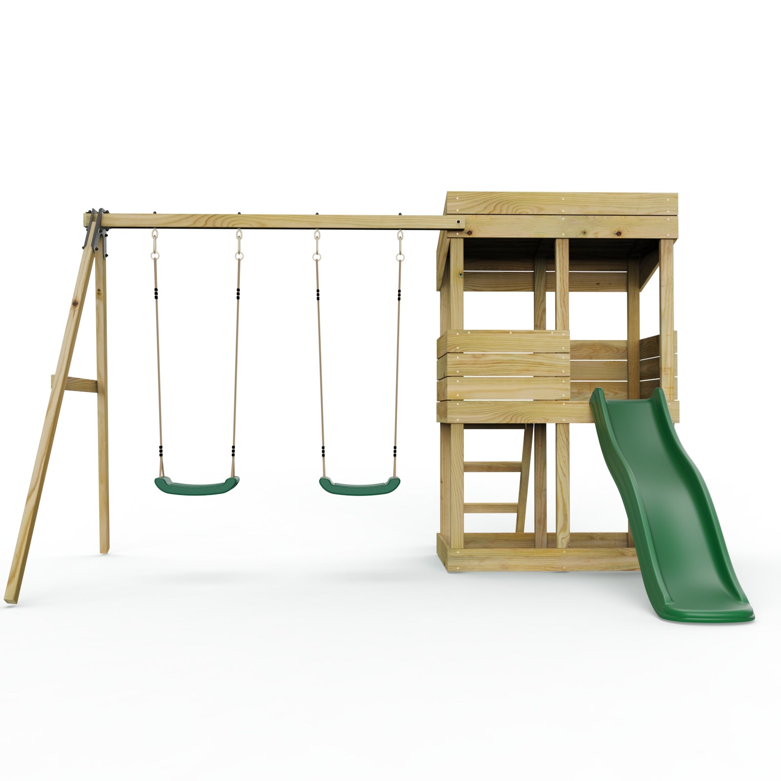 Rebo Wooden Lookout Tower Playhouse with 6ft Slide & Swing - Bryce