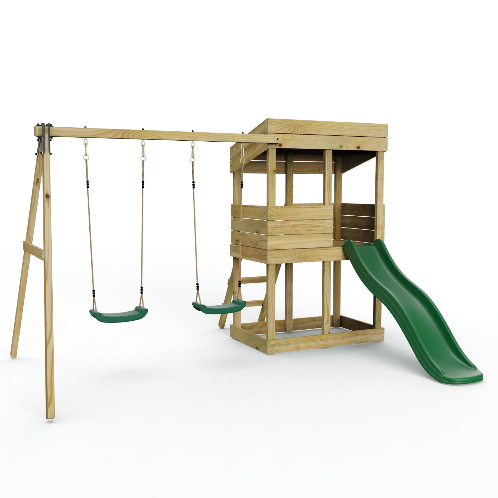 Rebo Wooden Lookout Tower Playhouse with 6ft Slide & Swing - Bryce