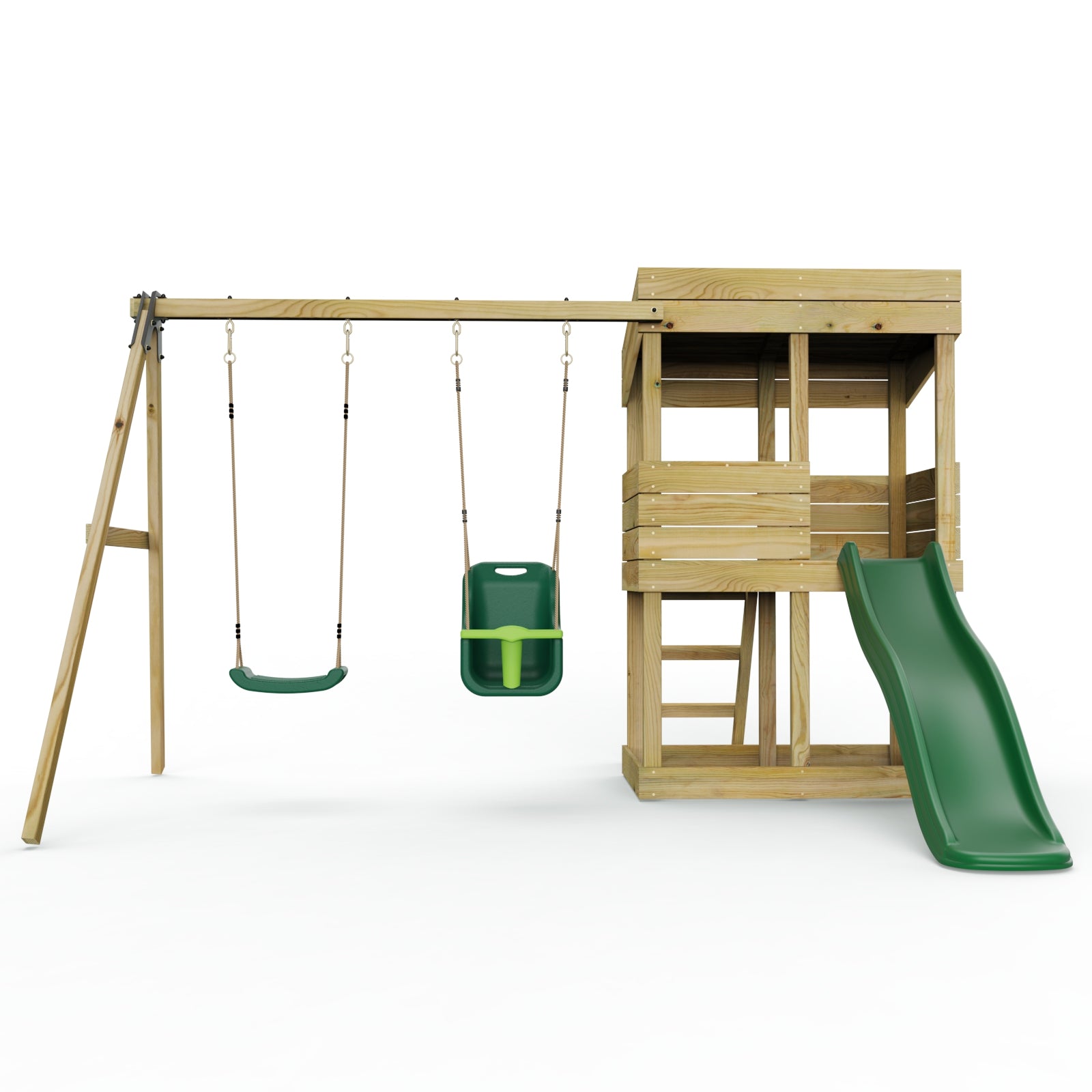 Rebo Wooden Lookout Tower Playhouse with 6ft Slide & Swing - Everglades