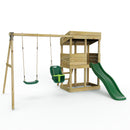 Rebo Wooden Lookout Tower Playhouse with 6ft Slide & Swing - Everglades