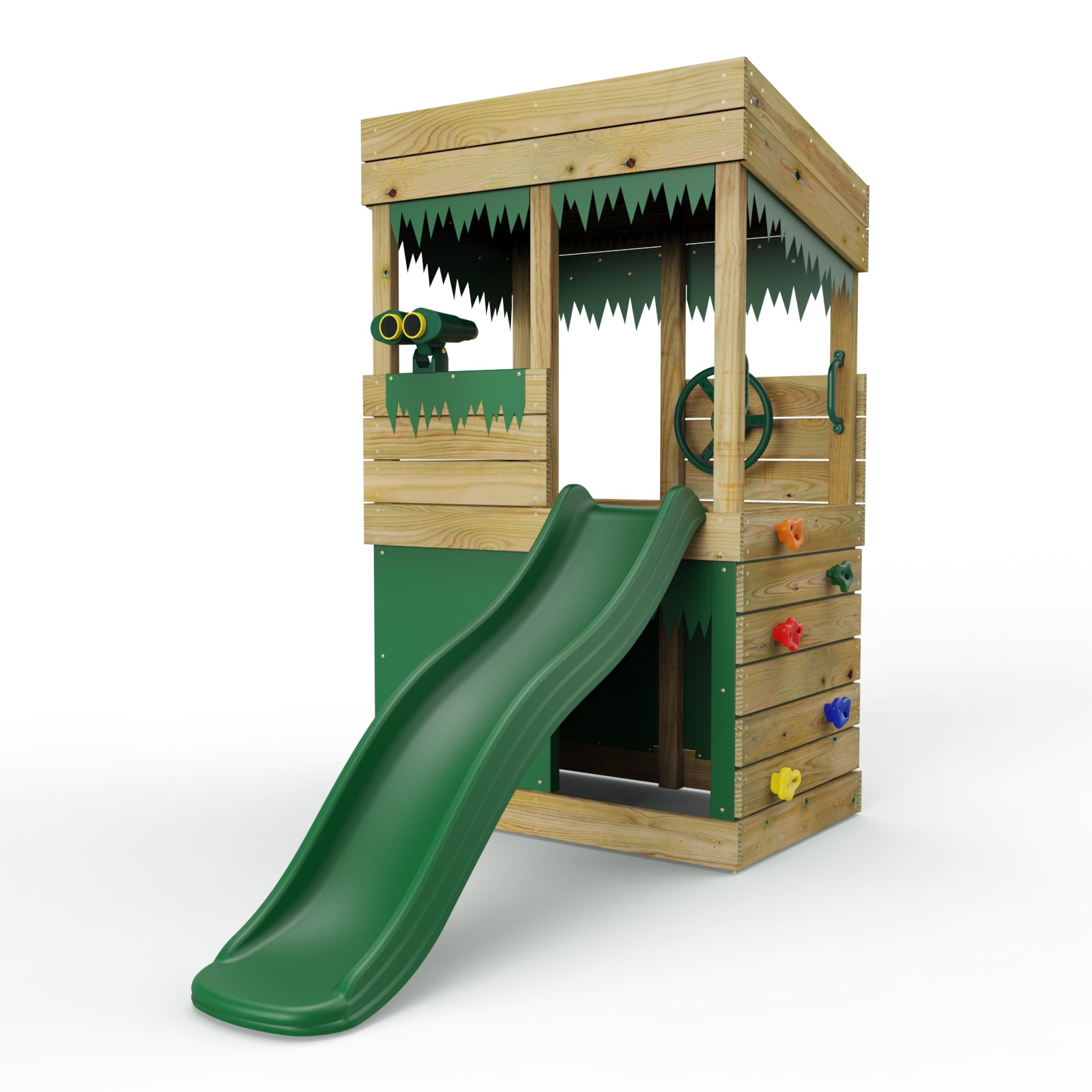Rebo Wooden Lookout Tower Playhouse with 6ft Slide - Lookout with Den & Adventure