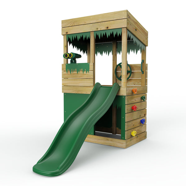 Rebo Wooden Lookout Tower Playhouse with 6ft Slide - Lookout with Den & Adventure
