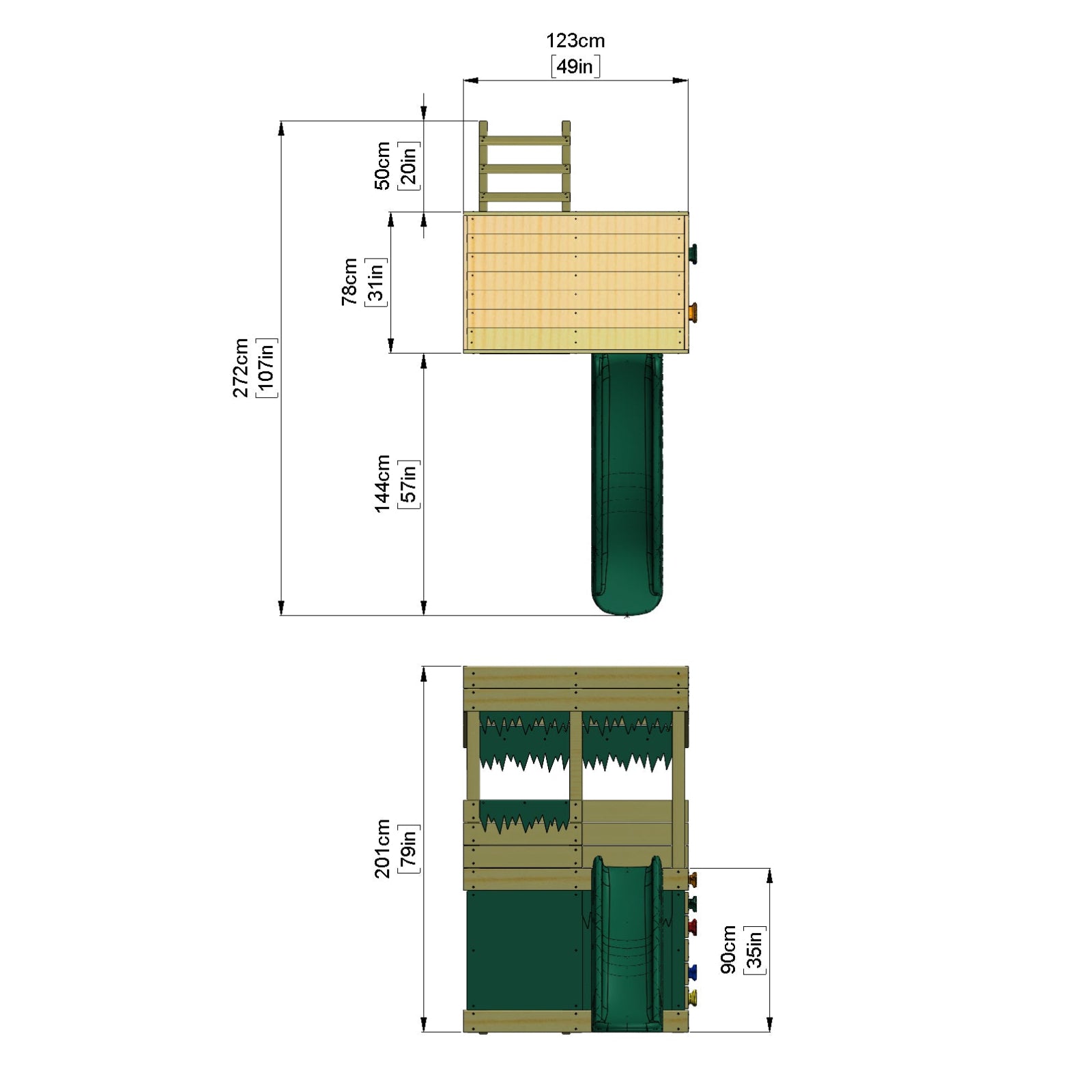Rebo Wooden Lookout Tower Playhouse with 6ft Slide - Lookout with Den & Adventure