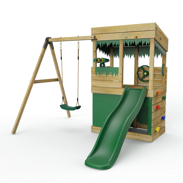 Rebo Wooden Lookout Tower Playhouse with 6ft Slide & Swing - Yellowstone