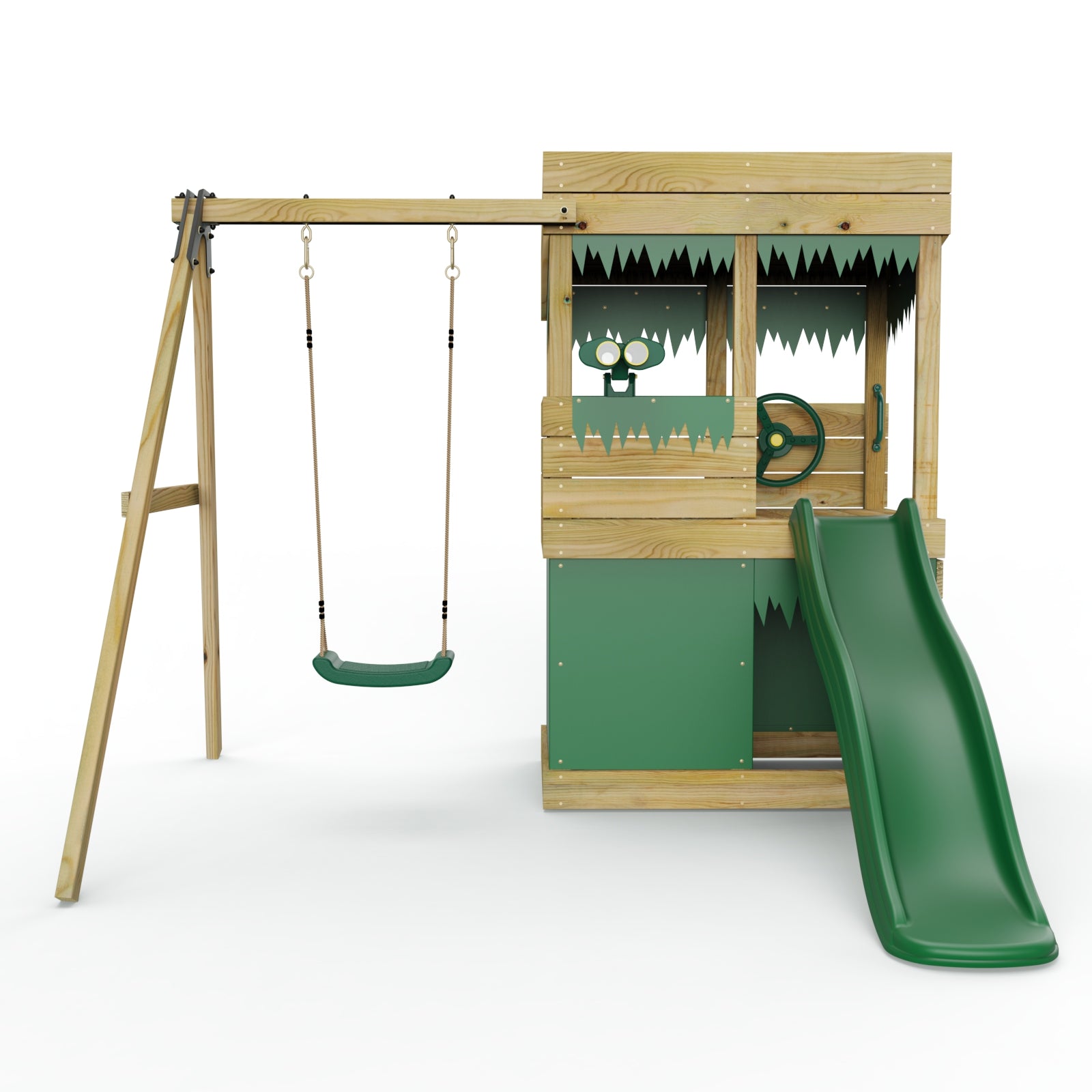 Rebo Wooden Lookout Tower Playhouse with 6ft Slide & Swing - Yellowstone