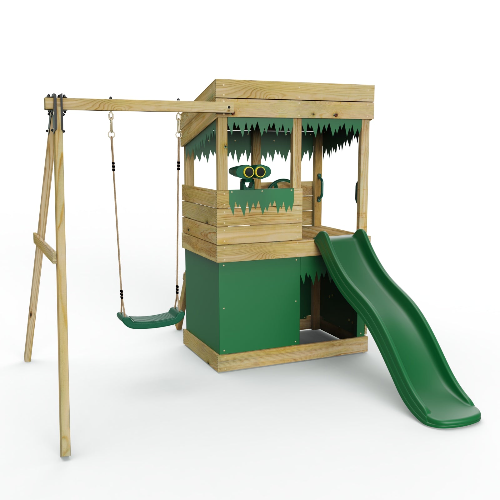 Rebo Wooden Lookout Tower Playhouse with 6ft Slide & Swing - Yellowstone