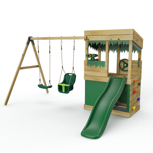 Rebo Wooden Lookout Tower Playhouse with 6ft Slide & Swing - Zion