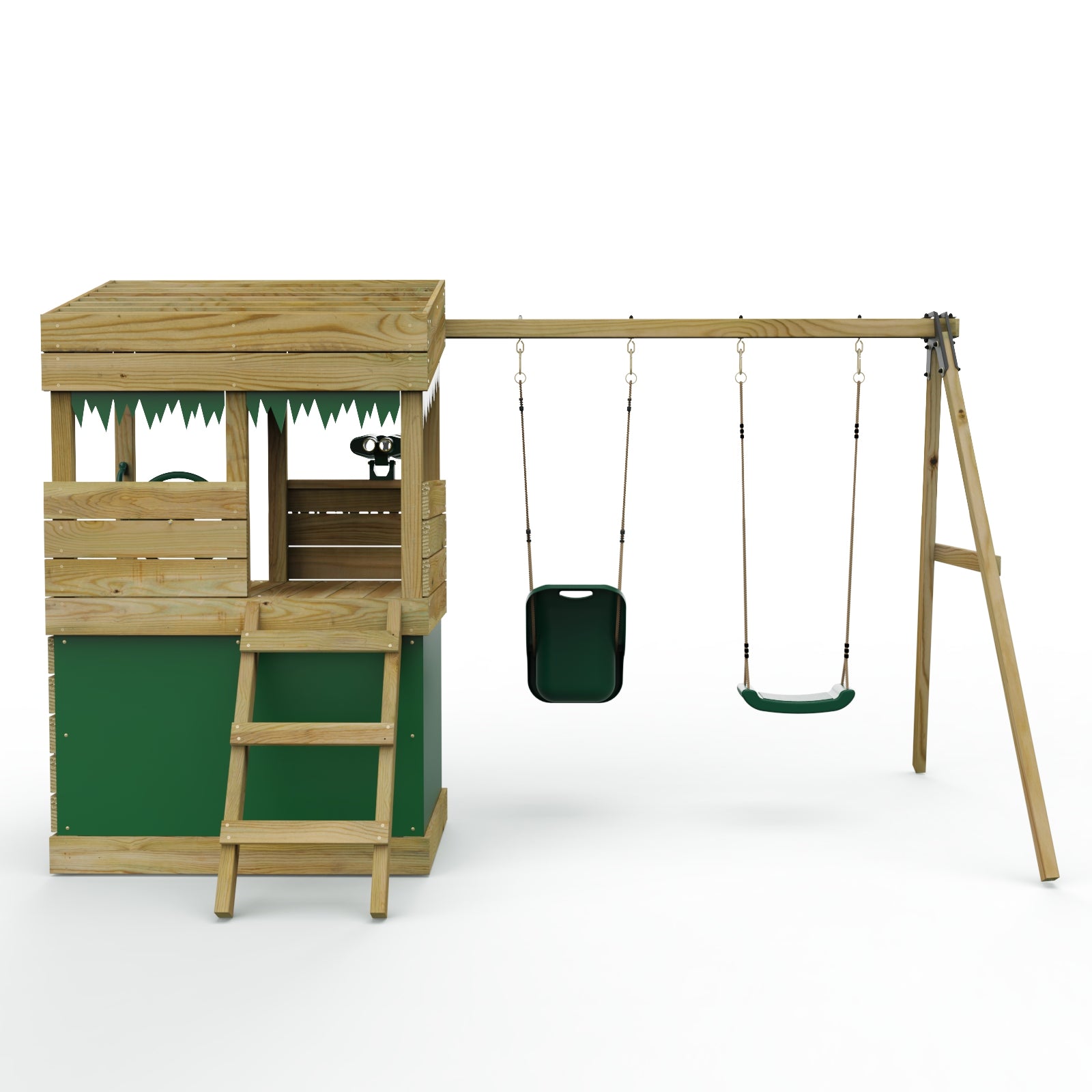 Rebo Wooden Lookout Tower Playhouse with 6ft Slide & Swing - Zion