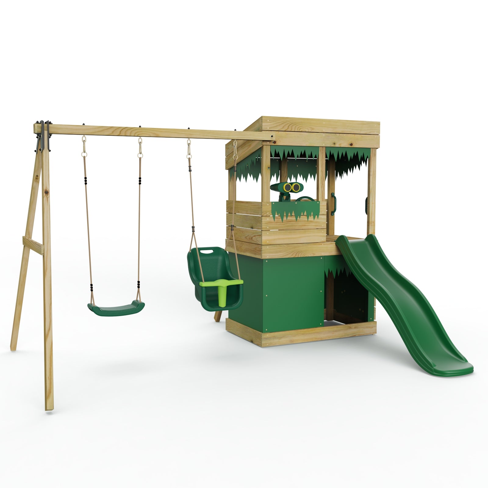 Rebo Wooden Lookout Tower Playhouse with 6ft Slide & Swing - Zion