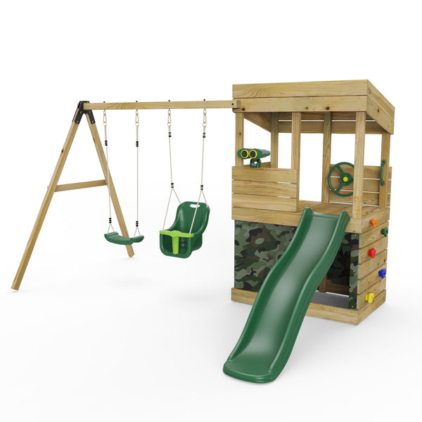 Rebo Lookout Tower Playhouse with Double Swing and Slide - Zion Camouflage