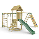 Rebo Climbing Frame with Double Swing and Slide plus Climbing Wall and Ninja Monkey Bars - Dolomite