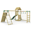 Rebo Climbing Frame with Double Swing and Slide plus Climbing Wall and Ninja Monkey Bars - Dolomite