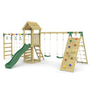 Rebo Climbing Frame with Double Swing and Slide plus Climbing Wall and Ninja Monkey Bars - Dolomite