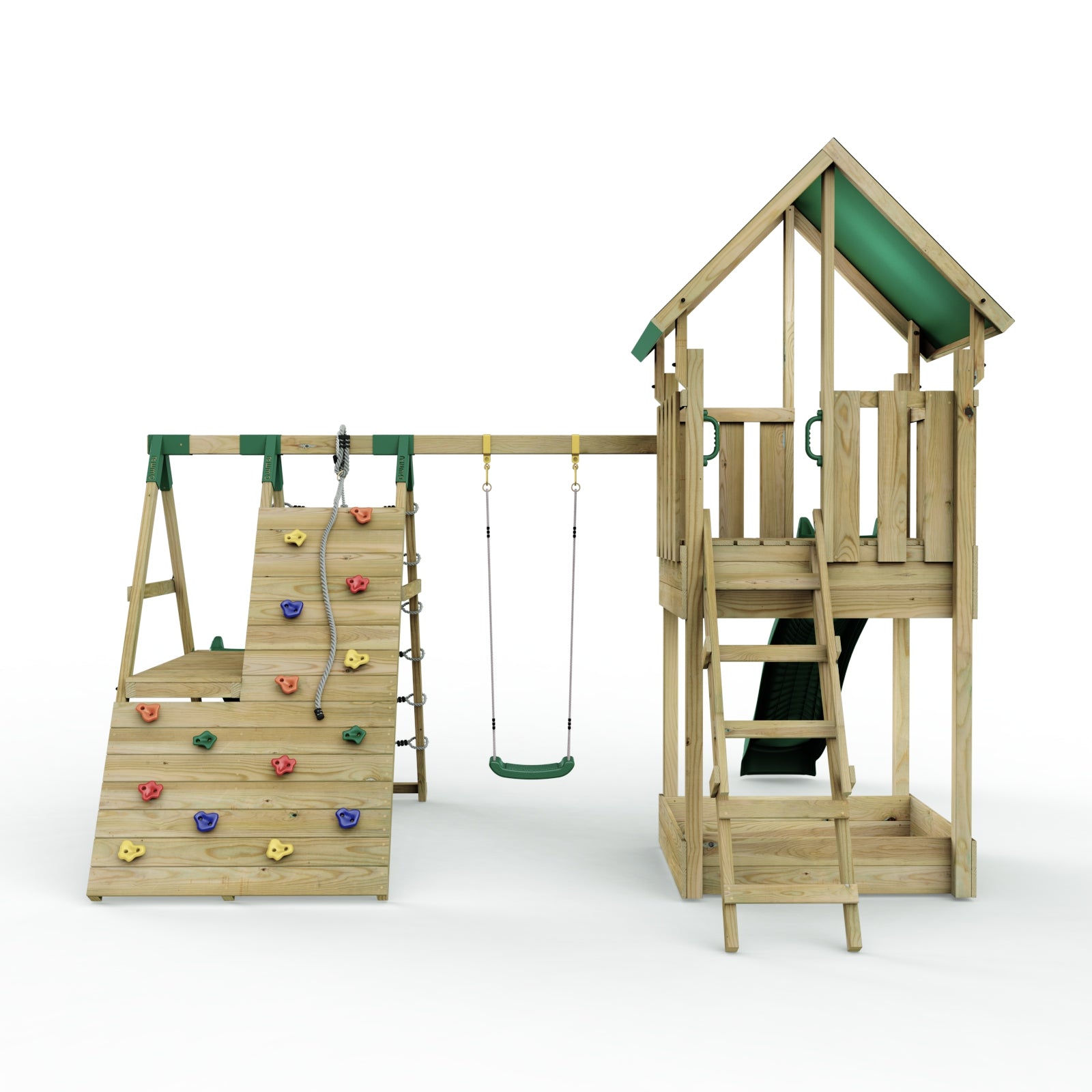 Rebo Modular Wooden Climbing Frame Playset - Swing, Climb & Slide Wychwood
