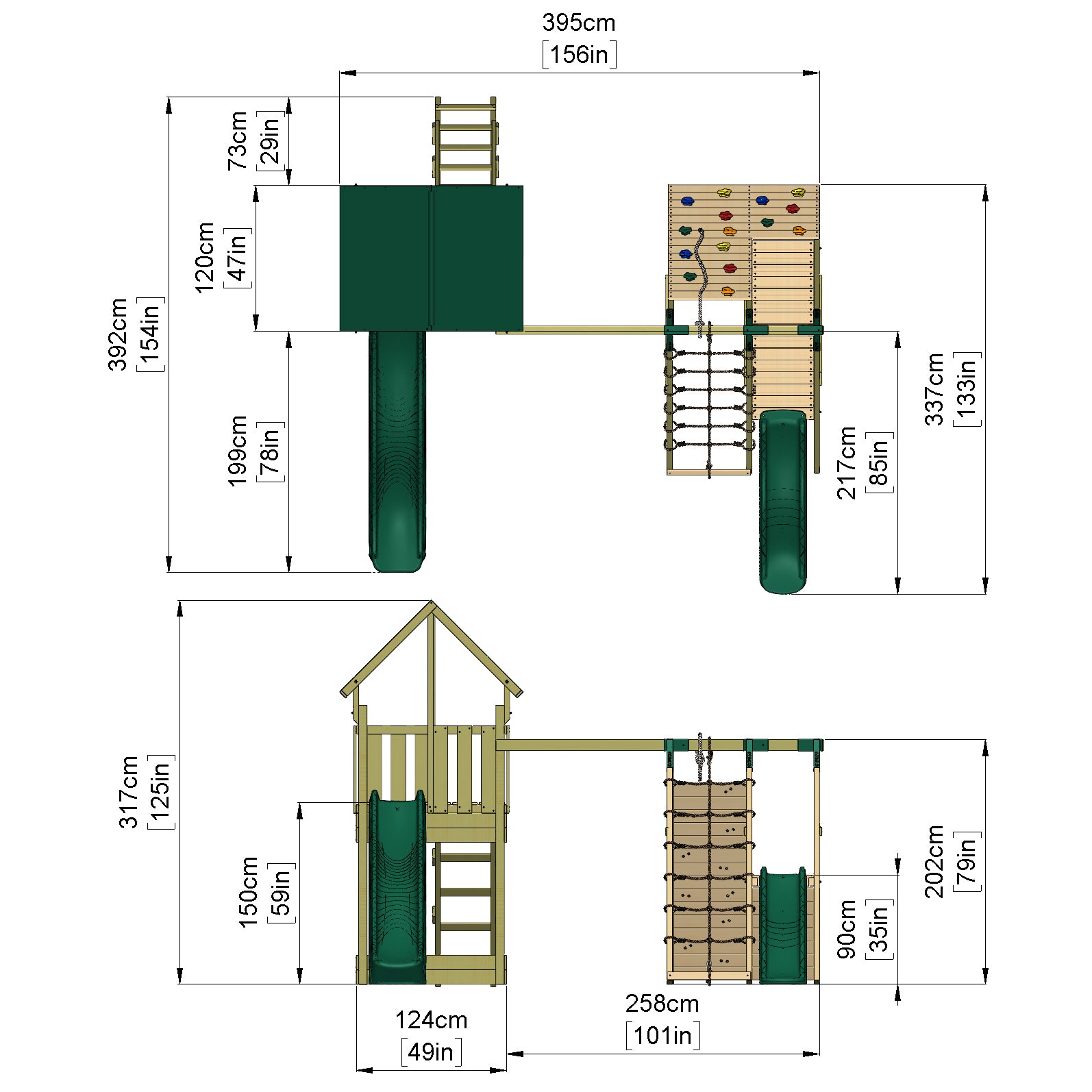 Rebo Modular Wooden Climbing Frame Playset - Swing, Climb & Slide Wychwood