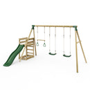 Rebo Wooden Swing Set plus Deck & Slide - Comet Green
