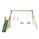 Rebo Wooden Swing Set plus Deck & Slide - Comet Green