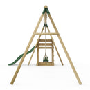 Rebo Wooden Swing Set plus Deck & Slide - Comet Green