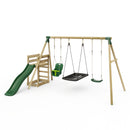 Rebo Wooden Swing Set plus Deck & Slide - Halley Green