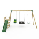 Rebo Wooden Swing Set plus Deck & Slide - Halley Green