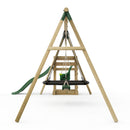 Rebo Wooden Swing Set plus Deck & Slide - Halley Green