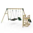 Rebo Wooden Swing Set plus Deck & Slide - Halley Green