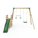 Rebo Wooden Swing Set plus Deck & Slide - Janus Green