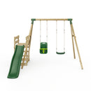 Rebo Wooden Swing Set plus Deck & Slide - Luna Green