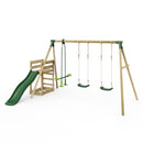 Rebo Wooden Swing Set plus Deck & Slide - Neptune Green