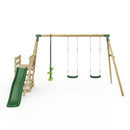 Rebo Wooden Swing Set plus Deck & Slide - Neptune Green