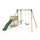 Rebo Wooden Swing Set plus Deck & Slide - Star Green