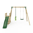 Rebo Wooden Swing Set plus Deck & Slide - Star Green