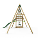 Rebo Wooden Swing Set plus Deck & Slide - Star Green