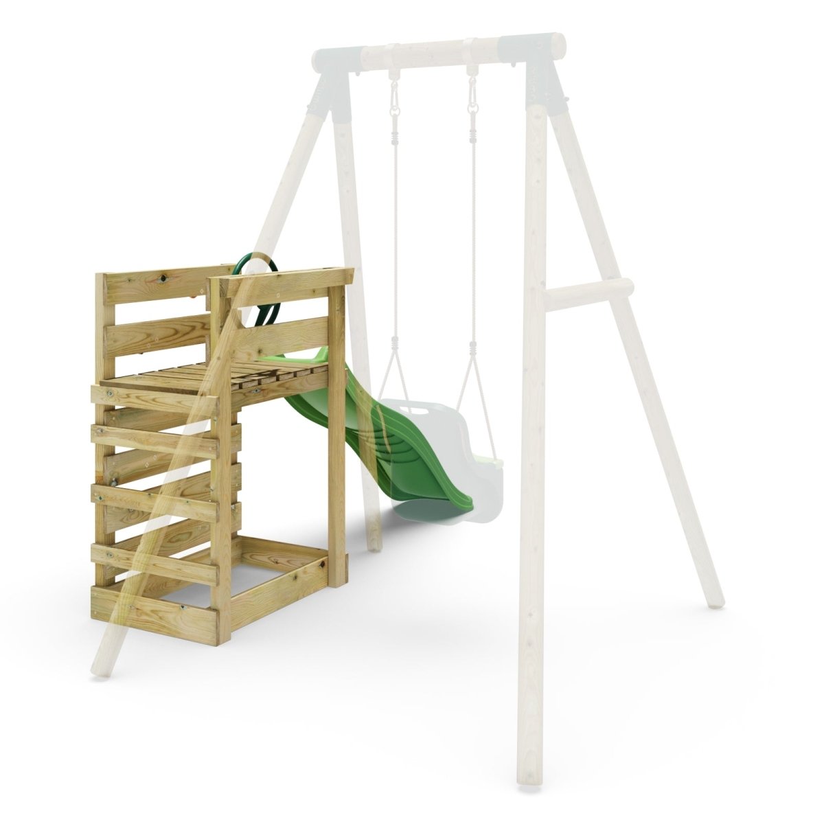 Adventure Pack Add - on Wooden Platform with 6FT Slide for Rebo Swing Sets - Light Green