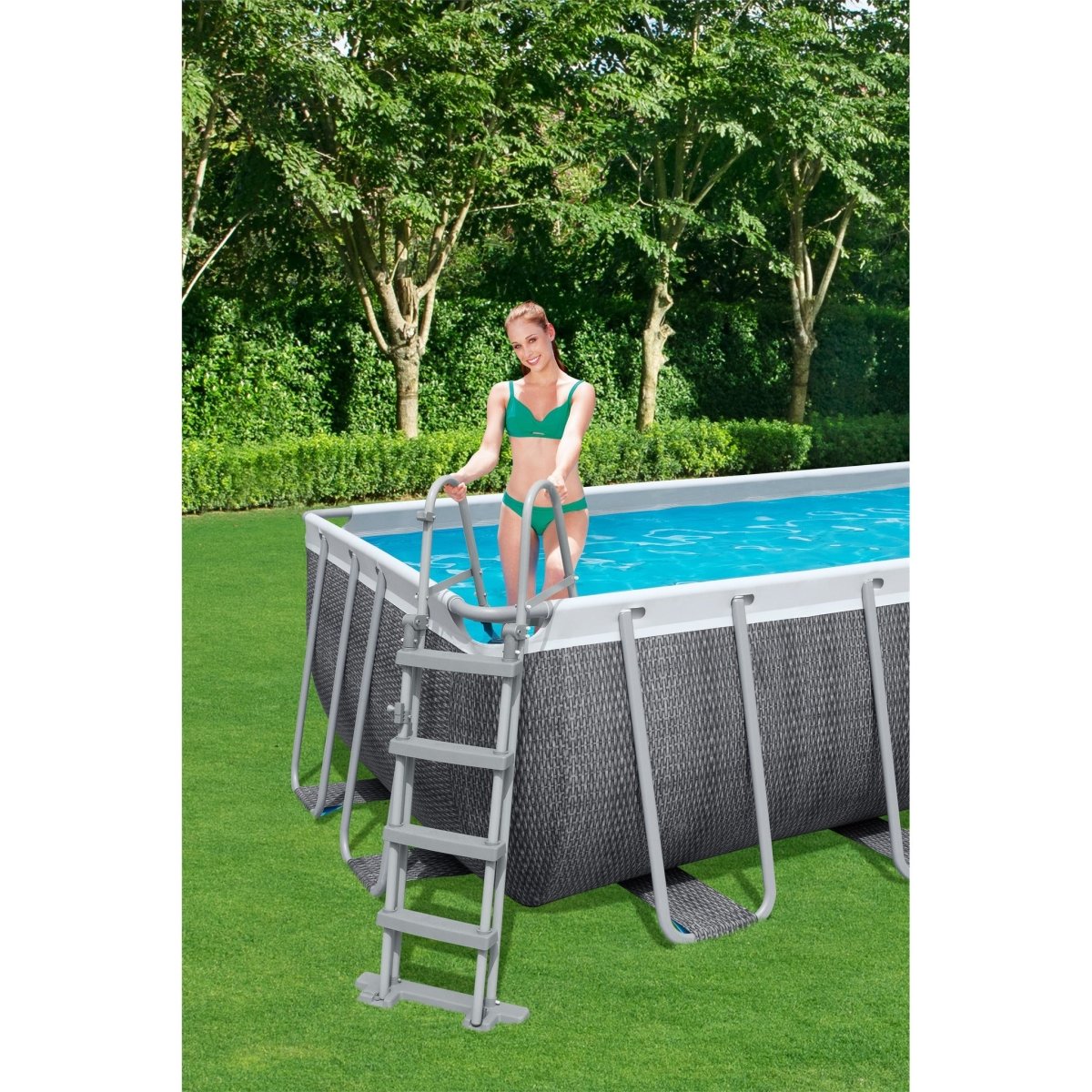 Bestway 16' x 8' x 48” Power Steel Rectangle Pool Set