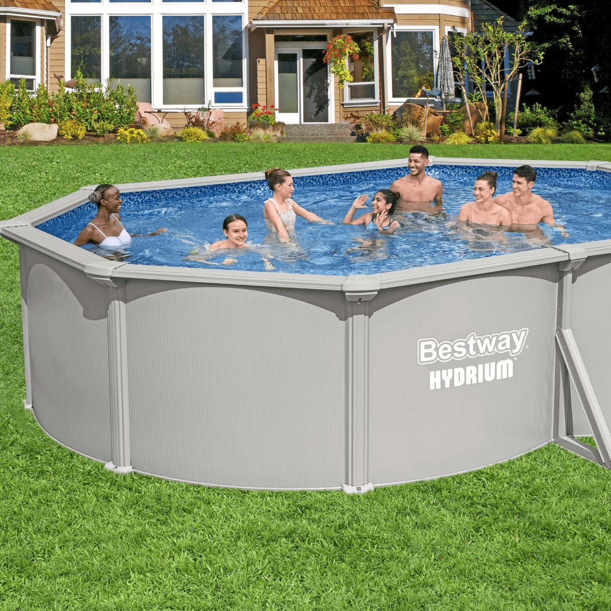 Bestway Hydrium 16ft x 12ft x 48in Oval Steel Above Ground Pool Set ...