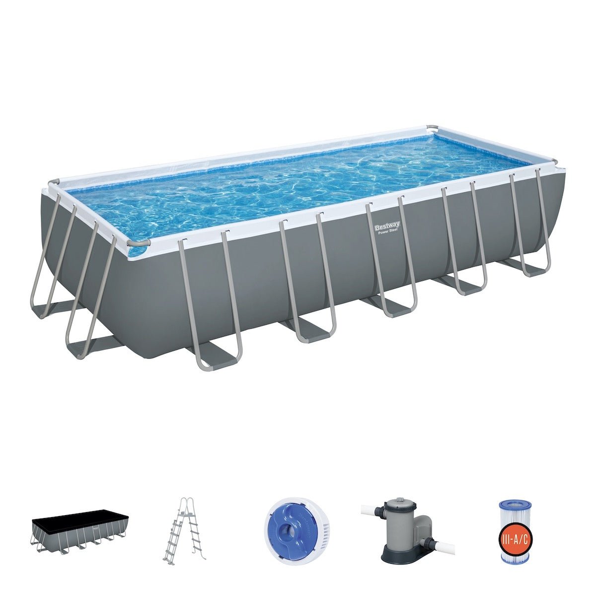 Bestway Power Steel 21ft x 9'ft x 52in Rectangular Pool Set Above Ground Swimming Pool – BW5611Z