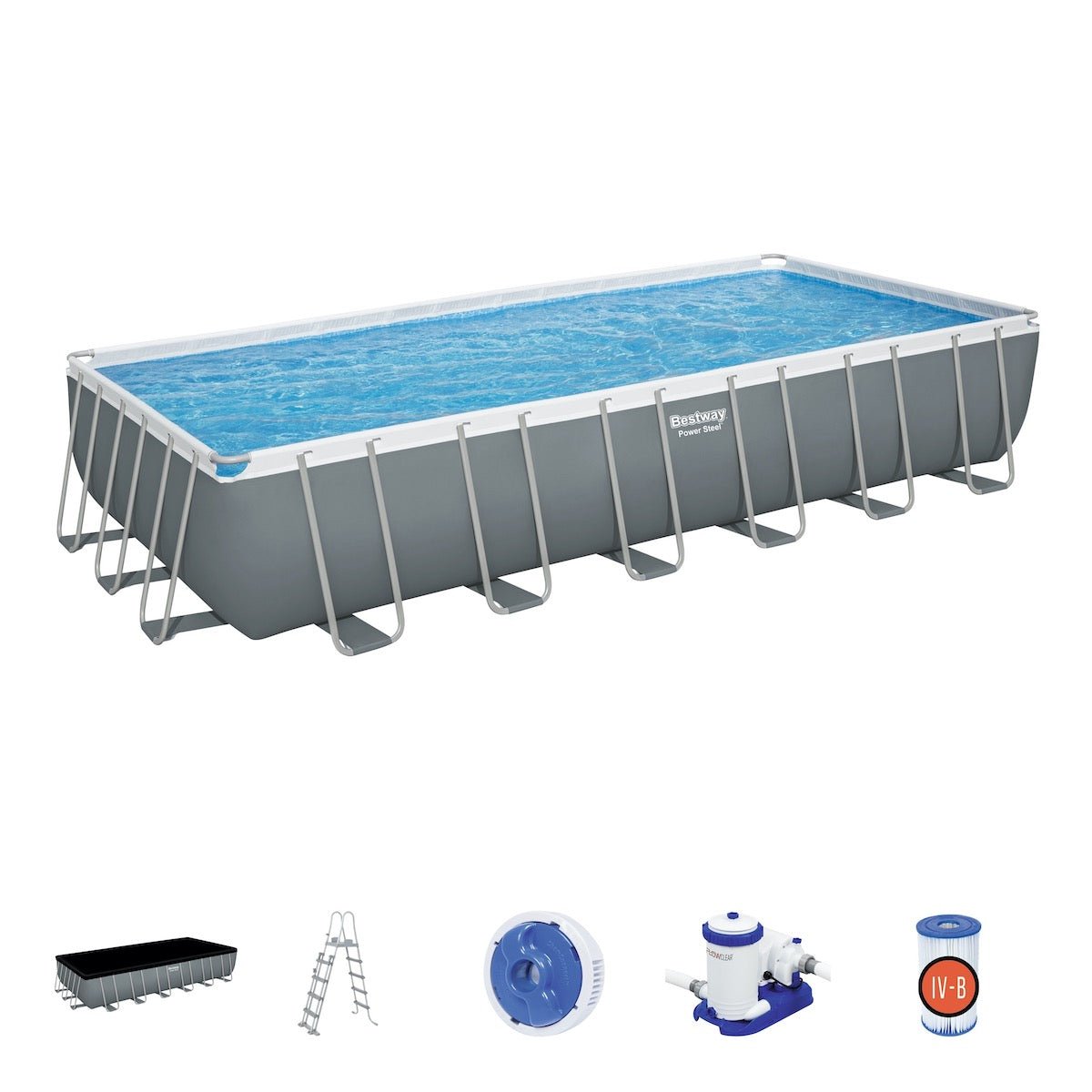 Bestway Rectangular Frame Set Above Ground Pool - Grey, 24 Ft