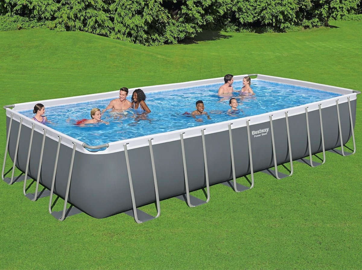 Bestway Rectangular Frame Set Above Ground Pool - Grey, 24 Ft