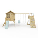 ClassicPlay Premium 5ft Playhouse on Deck with Double Swing, Slide and Climbing Wall