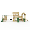 FarmPlay Hayloft and Mini Loft Climbing Frame with Double Swing, Climbing Wall with Deck, Bridge and Slides