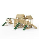 FarmPlay Hayloft and Mini Loft Climbing Frame with Double Swing, Climbing Wall with Deck, Bridge and Slides